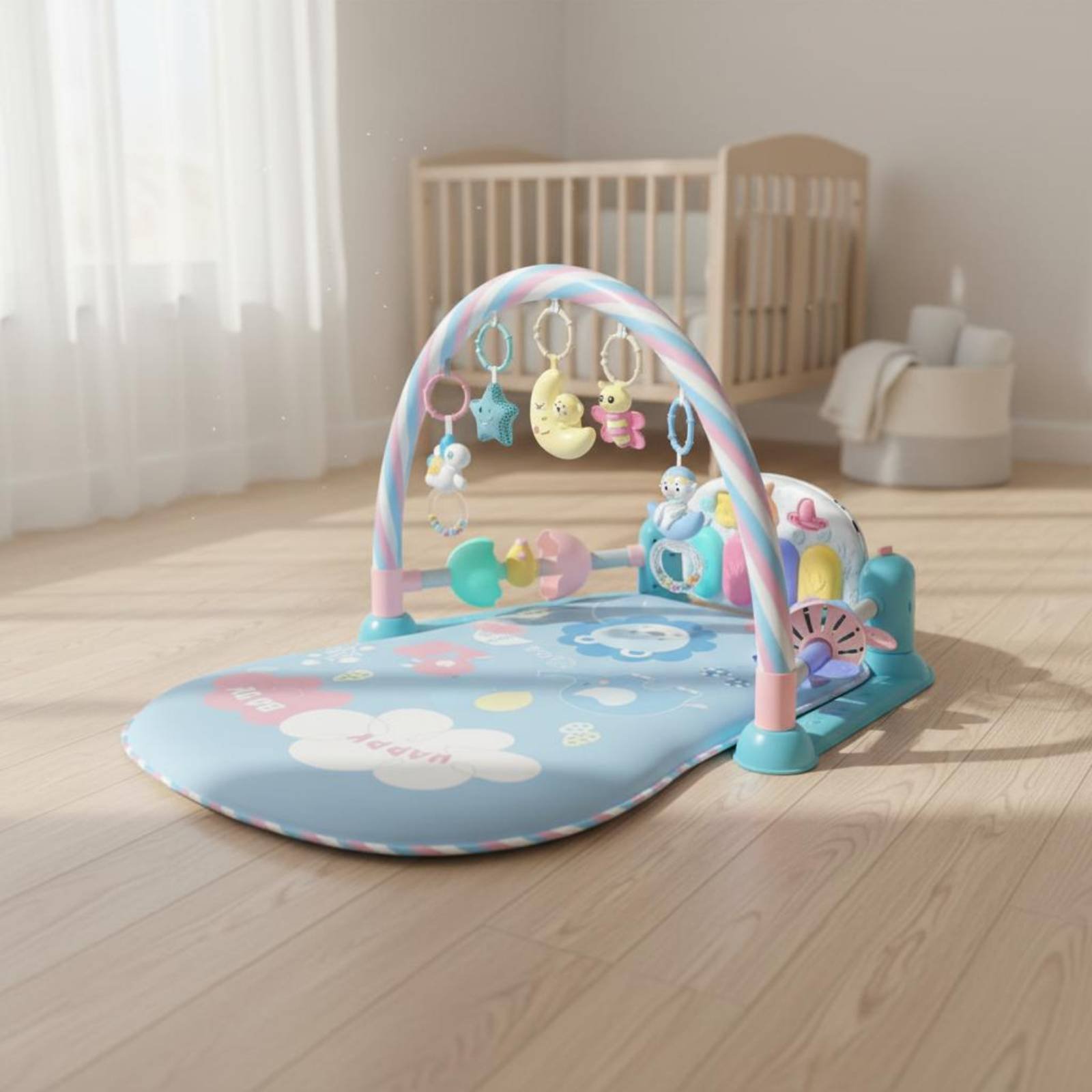 Baby Nursery Music - Baby-Laufstall mit Klavier-Musikfunktion, Musikalisches Babybett, Faltbarer