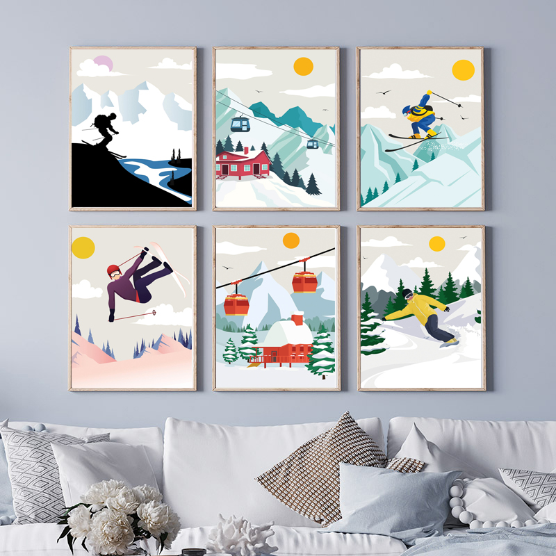 Baby Nursery Themes Boy - Minimalistische Leinwand-Wandkunst mit Schneebergen – Dekor