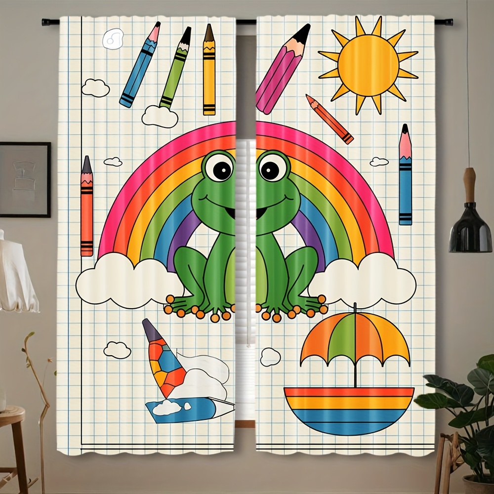 Baby Nursery Themes Boy - Niedlicher Regenbogen-Frosch-Vorhang, Fensterdekoration, Cartoon-Kinderzimmer-Thema, Kinder-Wandkunstdrucke, leuchtende