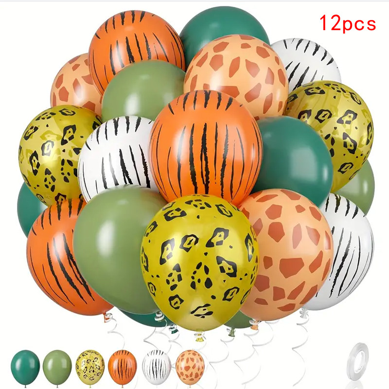 Baby Nursery Jungle Theme - 12-Zoll-Dschungel-Themen-Partyballons, Dschungel-Safari-Tiermuster-Globos, grüner Latexballon für Babyparty,