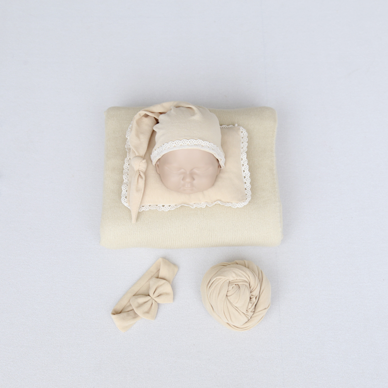 Baby Nursery Set - Neugeborene Strickdecke, Stretch-Wickel, handgefertigtes Kissen, Mütze