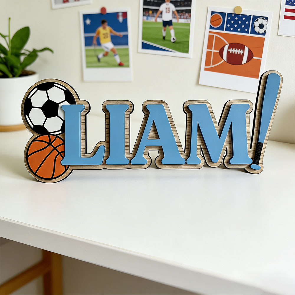 Baby Nursery Themes Boy - Personalisiertes Fußball Basketball Baseball Namens-Türschild für