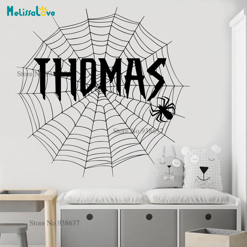 Baby Nursery Themes Boy - Aufkleber mit Spinnenmotiv, personalisierter Aufkleber, Spinnennetz,