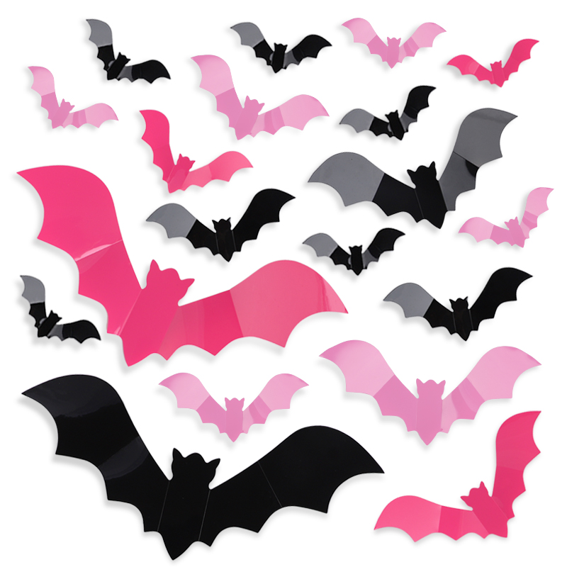 Wall Decal Nursery - 24/48 Stück Halloween Rosa Fledermäuse Fensteraufkleber