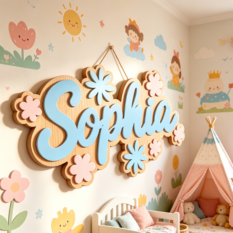 Baby Nursery Usa - Personalisiertes Namensschild mit Blumenmotiv, Anpassbare Pastellfarbene