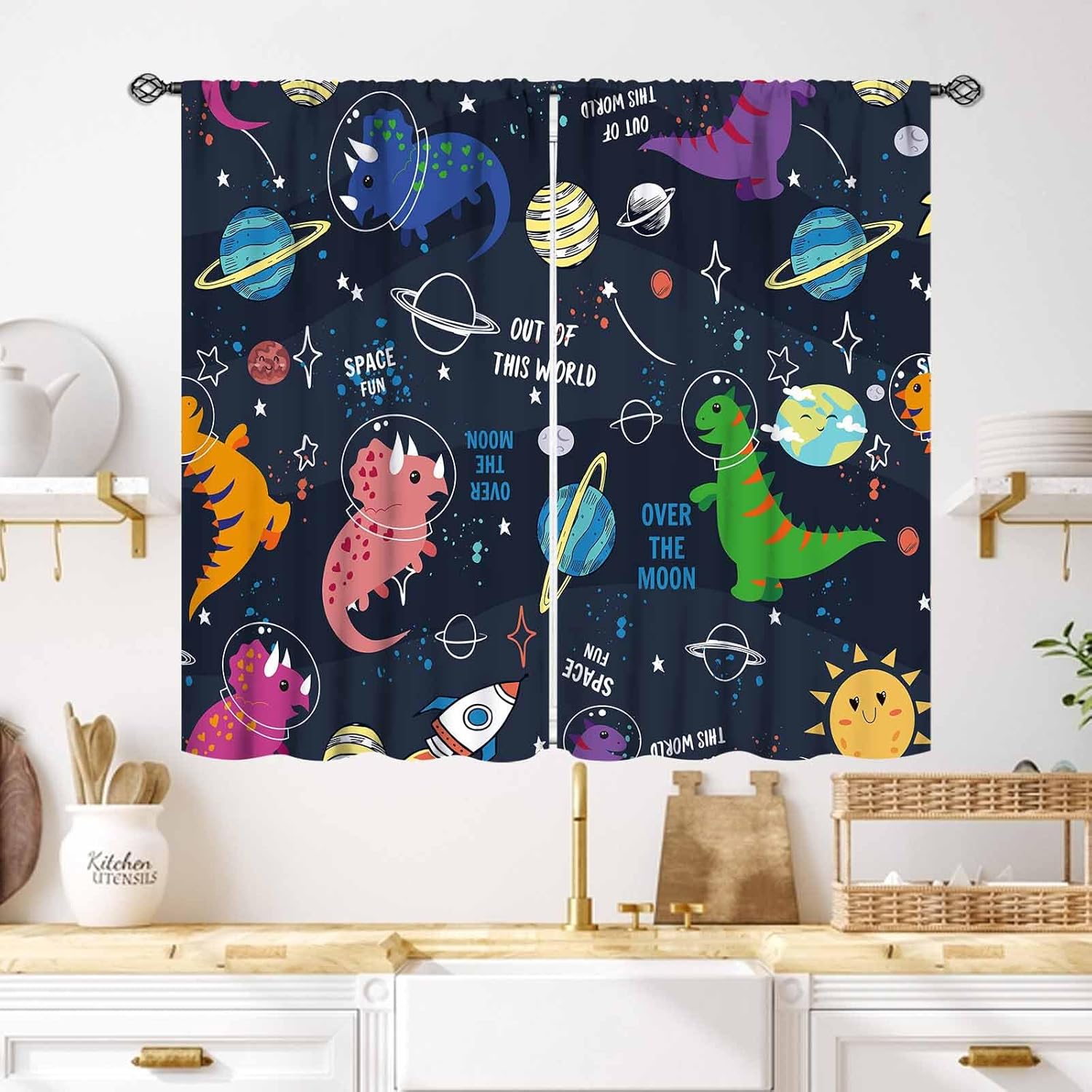 Baby Nursery Themes Boy - Dinosaurier-Vorhänge für Kinderzimmer, Cartoon-Tier, Dino, Weltraum,