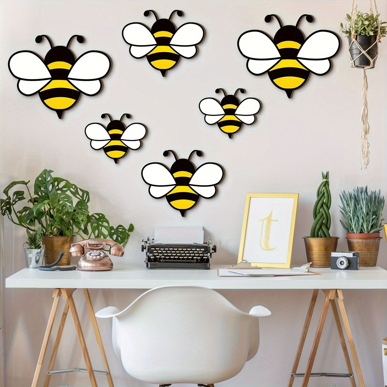 Wall Decal Nursery - 6 Stück niedliche Bienen-Wandaufkleber aus Holz,